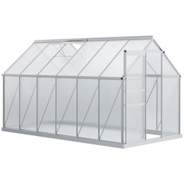 Outsunny Seră de Grădină din Policarbonat 7,1 m² dim. 1,9L x 3,75l x 1,99 m cu Fundație, Fereastră de Ventilație Reglabilă, Ușă Glisantă - Argintiu și Transparent | Aosom Romania