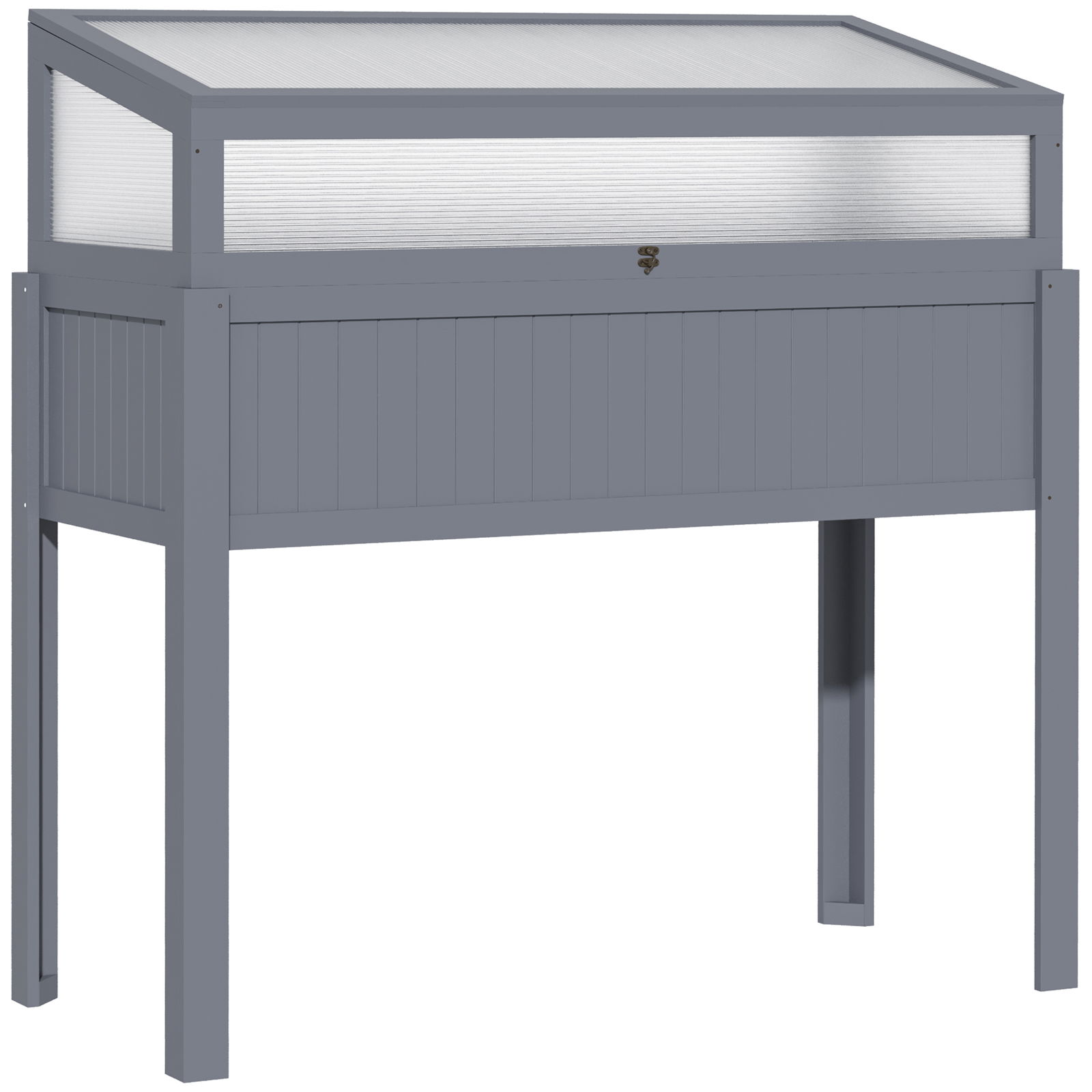 Outsunny Pat inalt din lemn cu sera 2 in 1, Gradina de roșii, Grădină de legume, Pat de plante aromatice, Parcare pentru grădină și terasă din policarbonat, Gri 120 x 54 x 112/122 cm | Aosom Romania