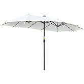 Outsunny Umbrelă dublă cu LED solar 450 x 265 cm, umbrelă cu manivelă, umbrelă ovală de balcon umbrelă de plajă rezistent la vânt stabilă umbrelă de piață umbrelă cu manivelă pentru balcon terasă grădină, Crem | Aosom Romania