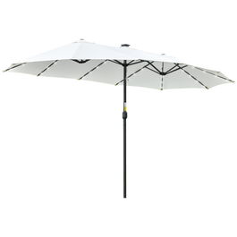 Outsunny Umbrelă dublă cu LED solar 450 x 265 cm, umbrelă cu manivelă, umbrelă ovală de balcon umbrelă de plajă rezistent la vânt stabilă umbrelă de piață umbrelă cu manivelă pentru balcon terasă grădină, Crem | Aosom Romania