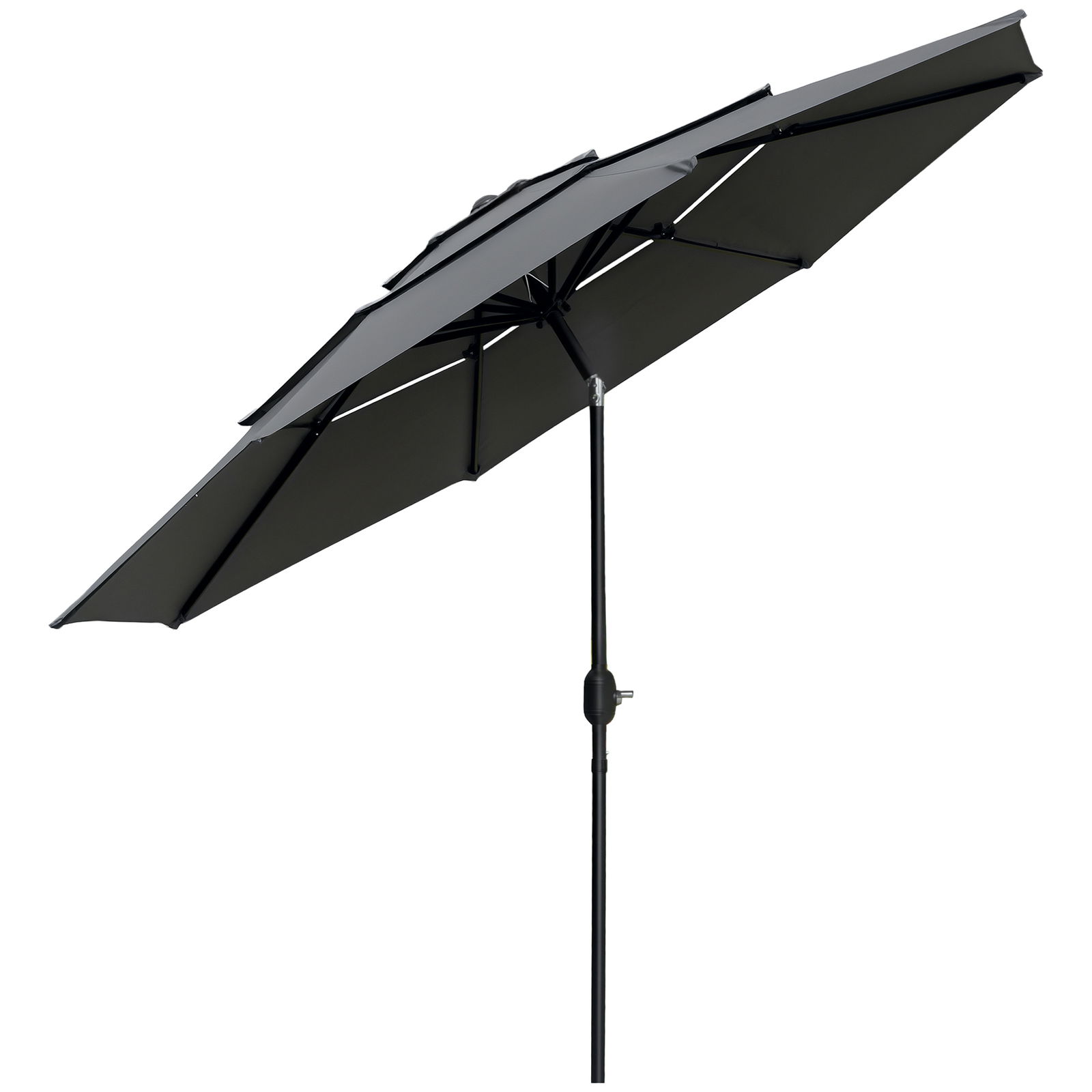 Outsunny Umbrelă de grădină exterioară umbrelă inclinabilă Ø 2,85 x 2,5 m cu manivelă, 2 deschideri, pânză 180 g/m², anti-UV, gri | Aosom Romania