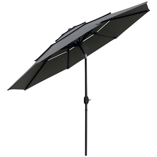 Outsunny Umbrelă de grădină exterioară umbrelă inclinabilă Ø 2,85 x 2,5 m cu manivelă, 2 deschideri, pânză 180 g/m², anti-UV, gri | Aosom Romania