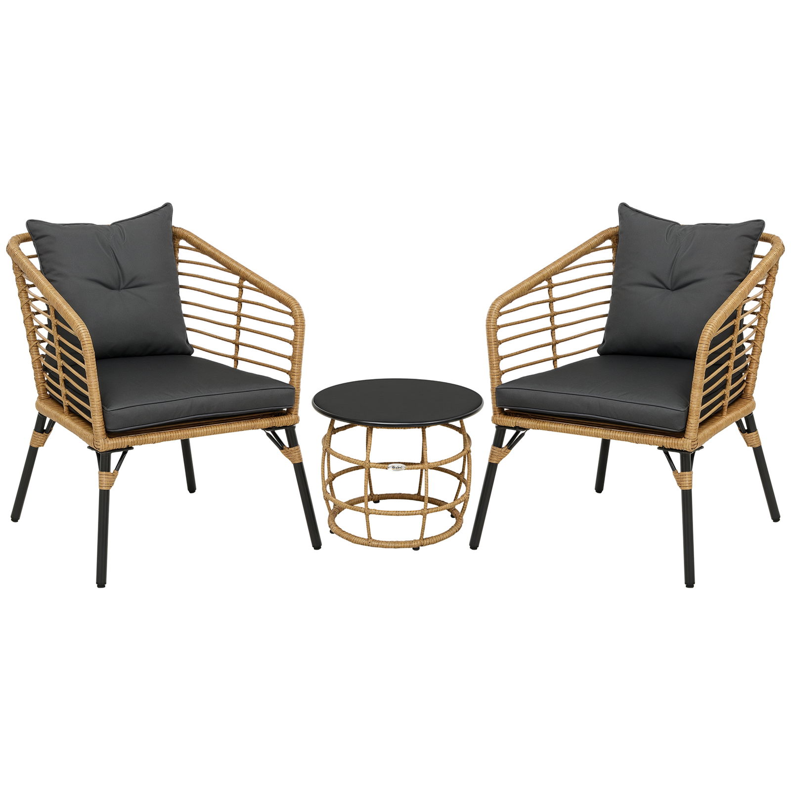 Set de bistro Outsunny format din 3 piese, rezistent la intemperii, 1 masă de cafea, 2 scaune, 62 cm x 65 cm x 78 cm, nisip+gri închis | Aosom Romania