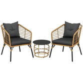 Set de bistro Outsunny format din 3 piese, rezistent la intemperii, 1 masă de cafea, 2 scaune, 62 cm x 65 cm x 78 cm, nisip+gri închis | Aosom Romania