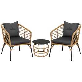 Set de bistro Outsunny format din 3 piese, rezistent la intemperii, 1 masă de cafea, 2 scaune, 62 cm x 65 cm x 78 cm, nisip+gri închis | Aosom Romania