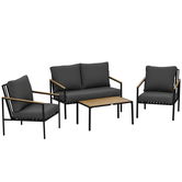 Outsunny Set mobilier de grădină 4 piese 4 persoane cu canapea cu 2 locuri fotolii și masă de cafea 8 perne negru gri închis | Aosom Romania