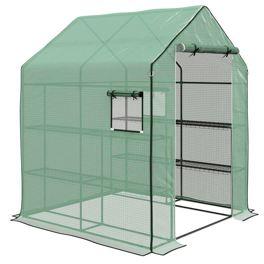 Outsunny Seră de grădină cu 1 ușă, 1 ferestre, rafturi 3 nivele pentru Legume Plante Flori Pânză PE 140 x 143 x 190 cm | Aosom Romania
