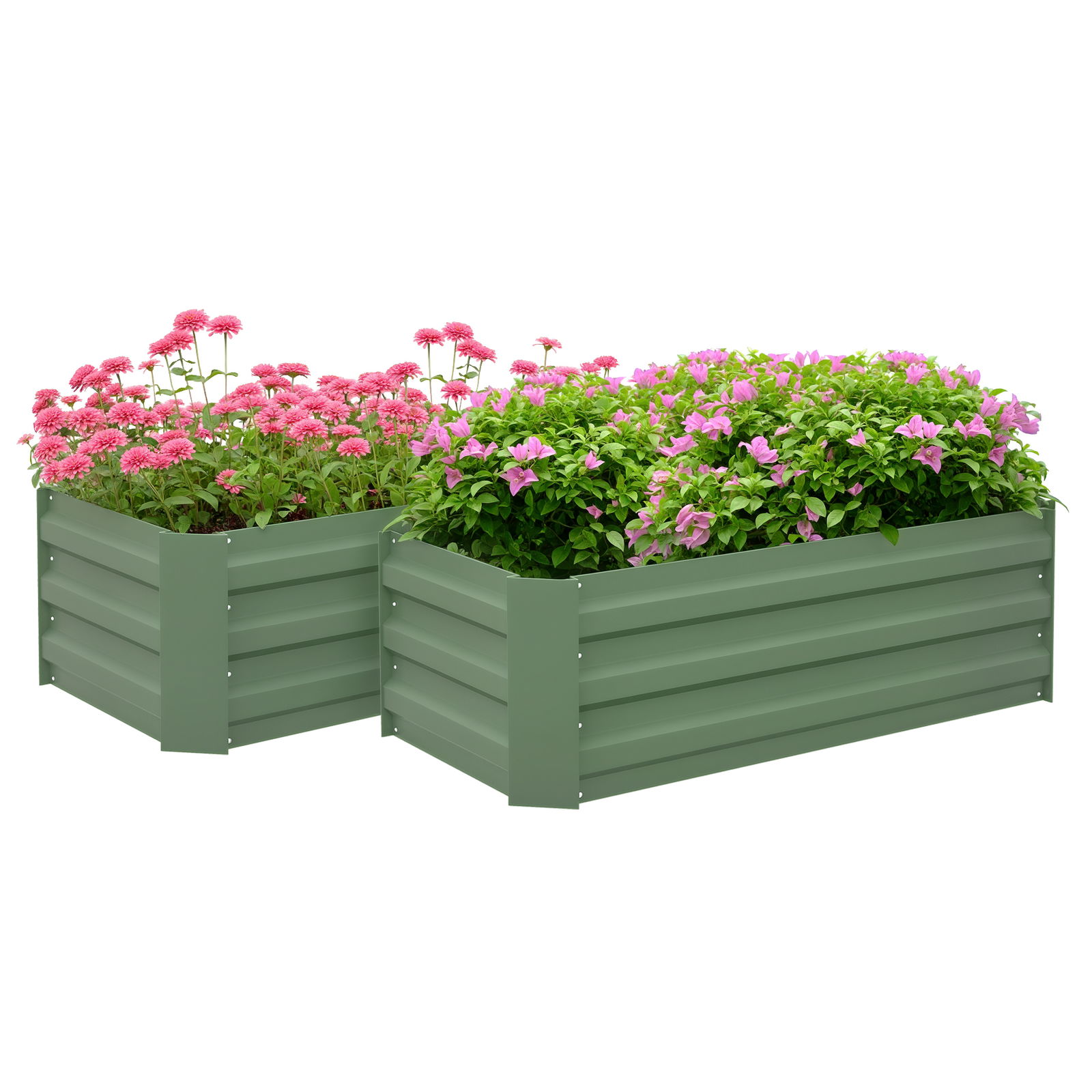 Outsunny Set de 2 paturi de legume pentru gradina dim. 100L x 50l x 30H cm - tabla de otel ondulata verde | Aosom Romania