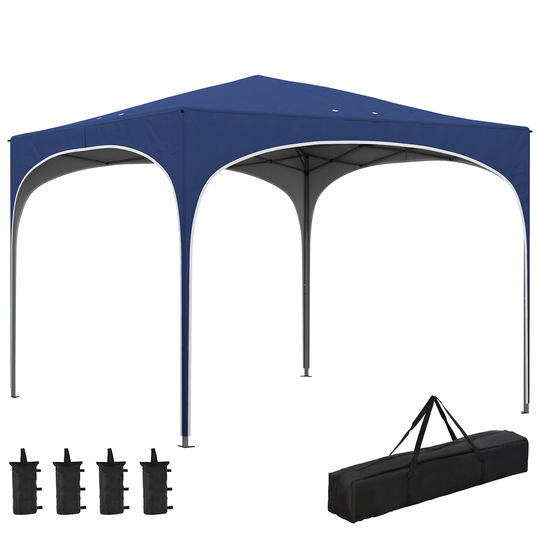 Outsunny Pavilion pliabil, reglabil în înălțime, Stâlpi metalici, acoperiș rezistent, inclusiv geantă de transport, 2,95 x 2,95 x 2,55m, Albastru închis | Aosom Romania
