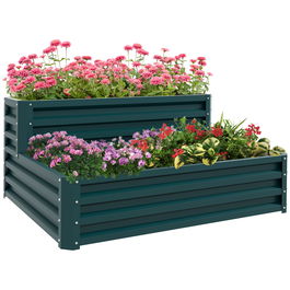 Outsunny Pat de flori înălțat fond deschis 2 etaje pentru plante aromatice legume fructe flori 120 x 101 x 58 cm verde | Aosom Romania