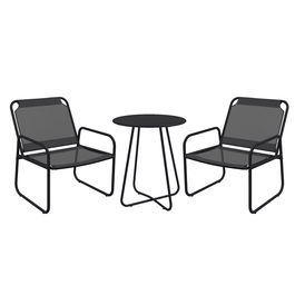 Outsunny Set de gradina 3 piese, salon de gradina, 2 scaune 1 masa rotunda, otel si tesatura mesh, gri | Aosom Romania
