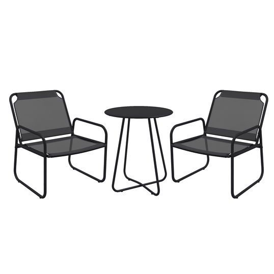 Outsunny Set de gradina 3 piese, salon de gradina, 2 scaune 1 masa rotunda, otel si tesatura mesh, gri | Aosom Romania