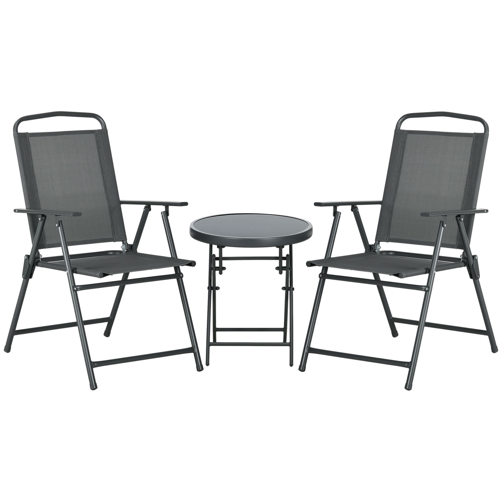Outsunny Set Bistro 3 Piese din Metal Rezistent la Intemperii pentru Mobilier Grădină cu Masă Pliantă și Scaune Gri închis | Aosom Romania