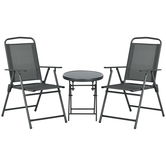 Outsunny Set Bistro 3 Piese din Metal Rezistent la Intemperii pentru Mobilier Grădină cu Masă Pliantă și Scaune Gri închis | Aosom Romania