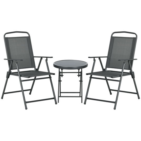Outsunny Set Bistro 3 Piese din Metal Rezistent la Intemperii pentru Mobilier Grădină cu Masă Pliantă și Scaune Gri închis | Aosom Romania