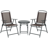 Outsunny Set de Bistro 3 Piese din Metal Rezistent la Intemperii Set Mobilier de Grădină cu masă pliabilă scaune de grădină Maro | Aosom Romania