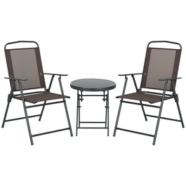 Outsunny Set de Bistro 3 Piese din Metal Rezistent la Intemperii Set Mobilier de Grădină cu masă pliabilă scaune de grădină Maro | Aosom Romania