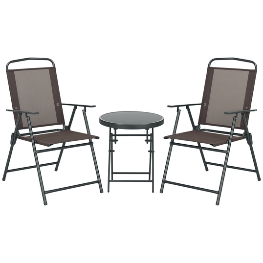 Outsunny Set de Bistro 3 Piese din Metal Rezistent la Intemperii Set Mobilier de Grădină cu masă pliabilă scaune de grădină Maro | Aosom Romania