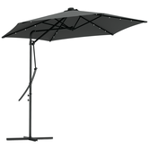 Outsunny Umbrelă Excentrică de 3 m cu Lumini LED cu Manivelă și Bază în Cruce pentru Exterior Patio Terasă Gri Închis | Aosom Romania