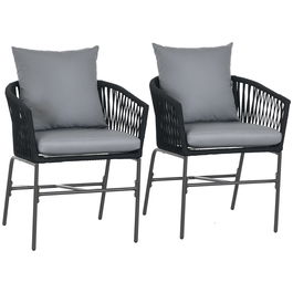 Outsunny Scaune de exterior, set de 2, design boho, perne pentru șezut și spătar, șezut confortabil, cadru metalic, Negru | Aosom Romania