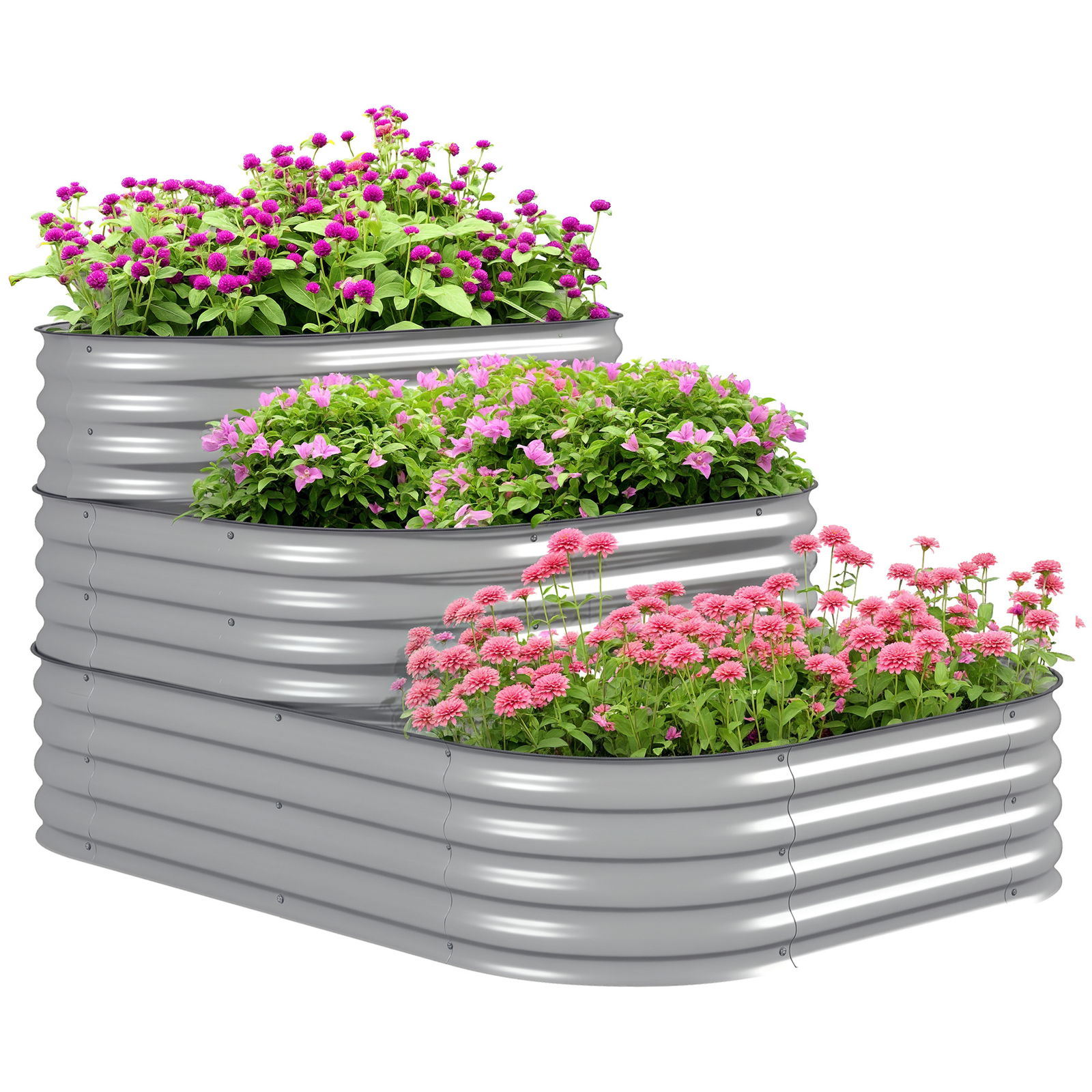 Outsunny Pat înalt cu trepte în aer liber, Cutie de plante pentru flori, 3 trepte, 158 cm x 109 cm x 82 cm, Argintiu | Aosom Romania