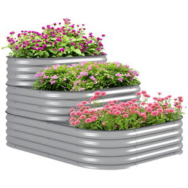 Outsunny Pat înalt cu trepte în aer liber, Cutie de plante pentru flori, 3 trepte, 158 cm x 109 cm x 82 cm, Argintiu | Aosom Romania