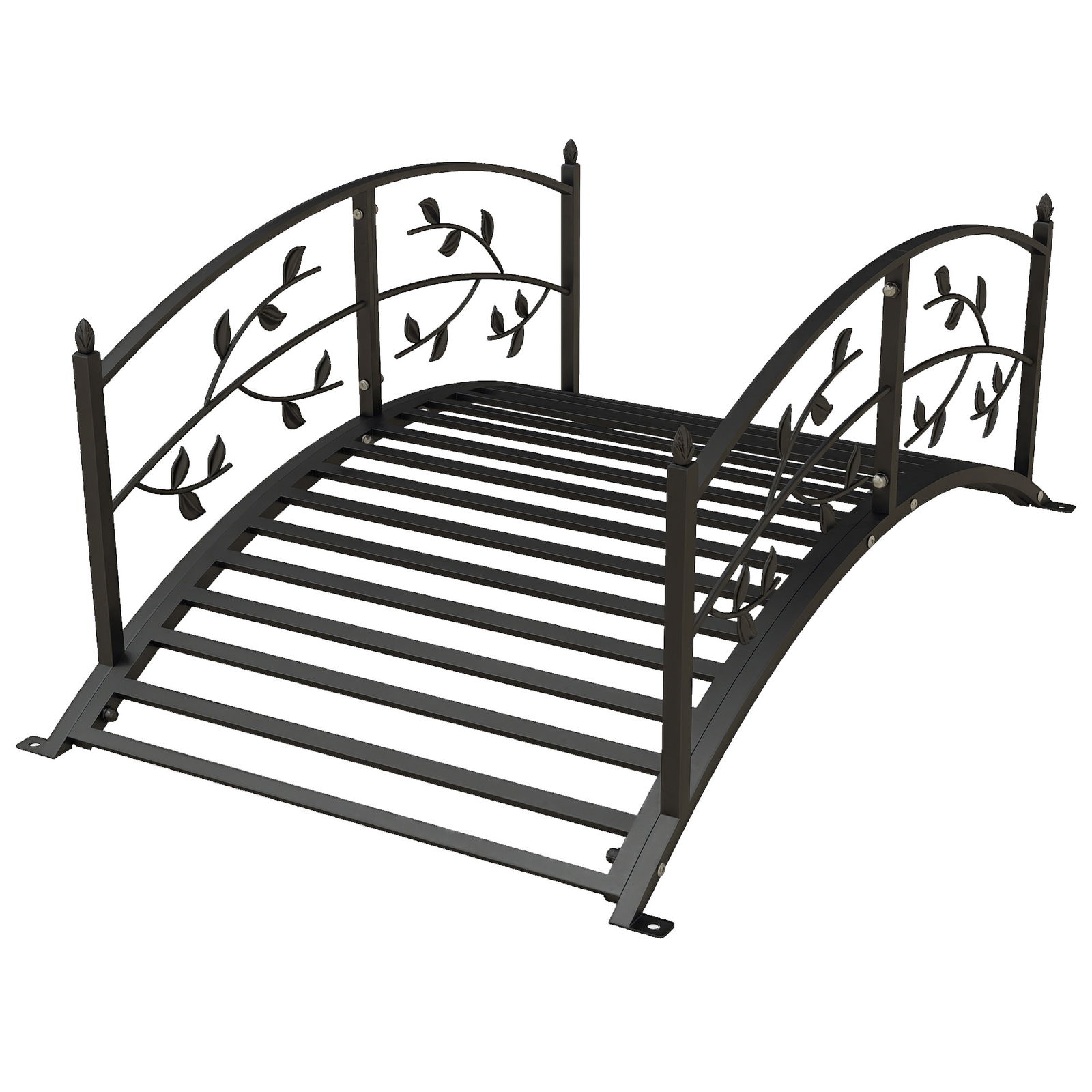 Outsunny Pod de grădină - pod de bazine - decor grădină dim. 119L x 67l x 47H cm cu balustradă motive de viță de vie oțel negru | Aosom Romania