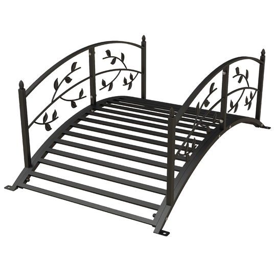 Outsunny Pod de grădină - pod de bazine - decor grădină dim. 119L x 67l x 47H cm cu balustradă motive de viță de vie oțel negru | Aosom Romania