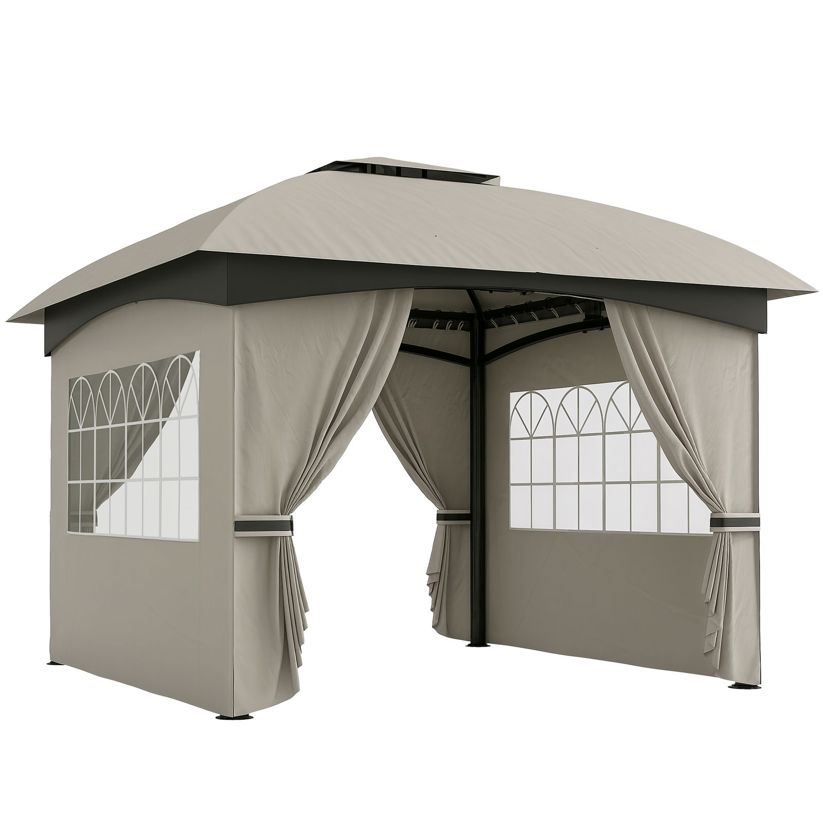 Outsunny Pavilion de grădină 3,4 x 3,4 m, Cort de bere cu acoperiș ventilat, ferestre arcuite, cadru din oțel, Gri deschis | Aosom Romania