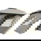 Outsunny Pavilion de grădină 3,4 x 3,4 m, Cort de bere cu acoperiș ventilat, ferestre arcuite, cadru din oțel, Gri deschis | Aosom Romania