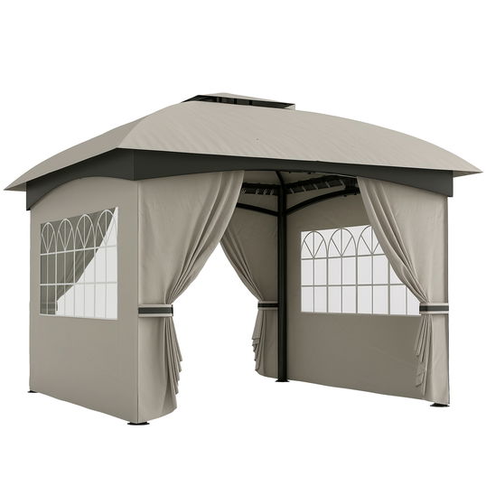 Outsunny Pavilion de grădină 3,4 x 3,4 m, Cort de bere cu acoperiș ventilat, ferestre arcuite, cadru din oțel, Gri deschis | Aosom Romania