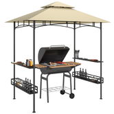 Outsunny Cort de Grătar, Cort de BBQ, Foisor de Grădină cu 2 Rafturi, Coșuri de Depozitare, Carlige, pentru Terasă, Bej | Aosom Romania