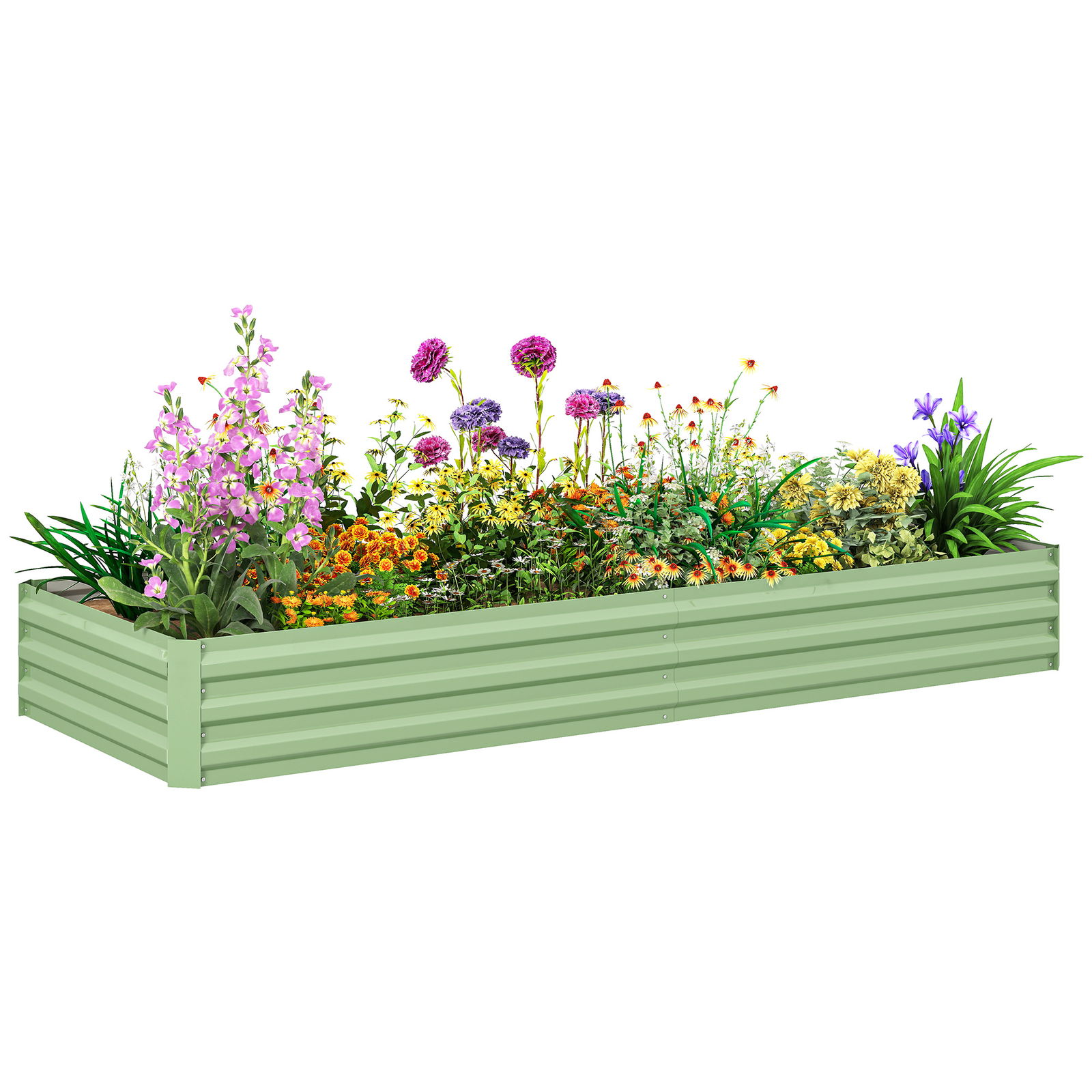 Outsunny Bara de flori înălțată din oțel, Fund deschis, Asamblare ușoară, 241L x 90,5L x 30H cm, Verde | Aosom Romania