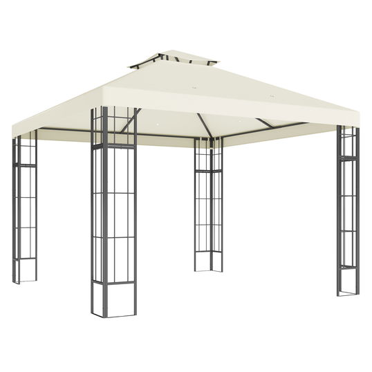 Outsunny Pavilion de grădină 3 x 3 m, design cu două niveluri, Protecție UV30+, Rezistent la UV, Protecție solară, Cadru din metal, Crem | Aosom Romania