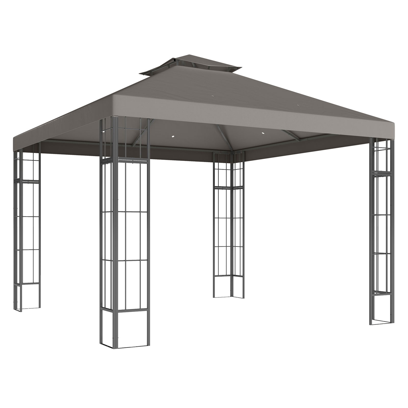 Outsunny Pavilion de grădină 3x3 m, Design cu acoperiș în două trepte, Protecție UV30+, Rezistent la UV, Protecție solară, Cadru metalic, Gri închis | Aosom Romania