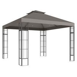 Outsunny Pavilion de grădină 3x3 m, Design cu acoperiș în două trepte, Protecție UV30+, Rezistent la UV, Protecție solară, Cadru metalic, Gri închis | Aosom Romania