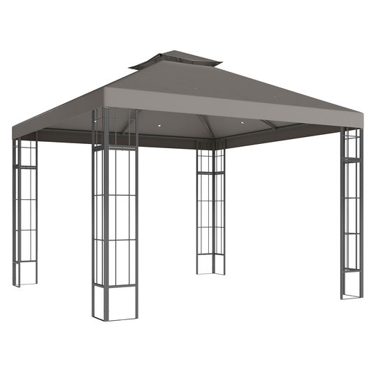 Outsunny Pavilion de grădină 3x3 m, Design cu acoperiș în două trepte, Protecție UV30+, Rezistent la UV, Protecție solară, Cadru metalic, Gri închis | Aosom Romania