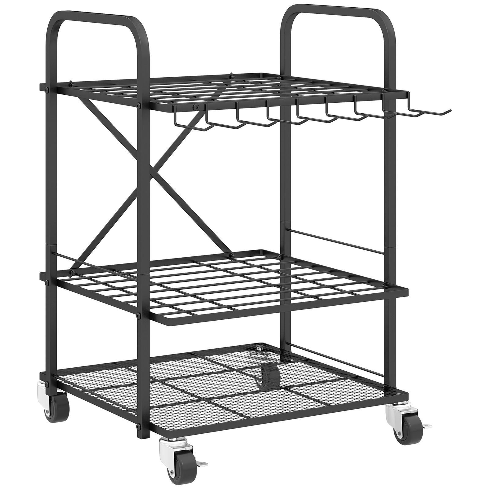 Outsunny Organizator de unelte de grădină, suport pentru unelte de grădină cu 40 compartimente pe 2 niveluri cu roți 57 x 48 x 70 cm negru | Aosom Romania
