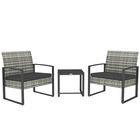 Outsunny Salon de jardin 3 piese 2 scaune cu perne + masă de cafea cu blat din sticlă securizată rășină tressée gri deschis | Aosom Romania
