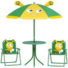 Set mobilier de grădină pentru copii AIYAPLAY, Scaune, Masa, Umbrelă, Design de Albinuțe, Verde+Galben | Aosom Romania