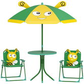 Set mobilier de grădină pentru copii AIYAPLAY, Scaune, Masa, Umbrelă, Design de Albinuțe, Verde+Galben | Aosom Romania