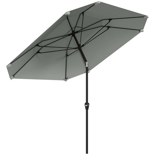Outsunny Umbrelă de soare de 2,3 m fără bază, Umbrelă de terasă ajustabilă cu manivelă, Poliester, Aluminiu, Fibră de sticlă, Gri închis | Aosom Romania