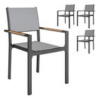 Outsunny Lot de 4 scaune de grădină, scaune de masă cu brațe efect de lemn cadru din aluminiu, gri deschis | Aosom Romania