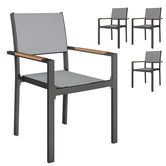 Outsunny Lot de 4 scaune de grădină, scaune de masă cu brațe efect de lemn cadru din aluminiu, gri deschis | Aosom Romania