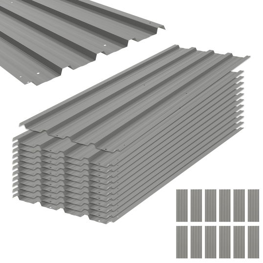 Outsunny Lot de 12 panouri din oțel galvanizat Rezistente la Intemperii, gri deschis, dim. unui panou 129L x 45l cm | Aosom Romania