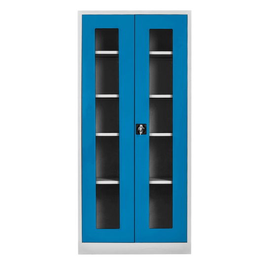 Dulap de depozitare cu incuietoare, Shelvoria, Js1005Ma, 92x198x40 cm, Otel, Gri/Albastru