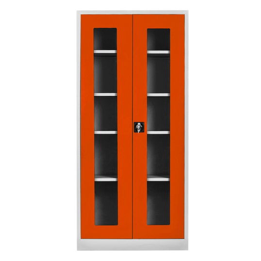 Dulap de depozitare cu incuietoare, Shelvoria, Js1005Tu, 92x198x40 cm, Otel, Gri / Portocaliu