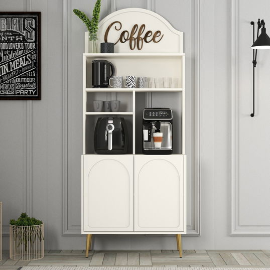 Dulap de bar pentru cafea, Hommy Craft, Lyon 80, PAL, Crem / Aur