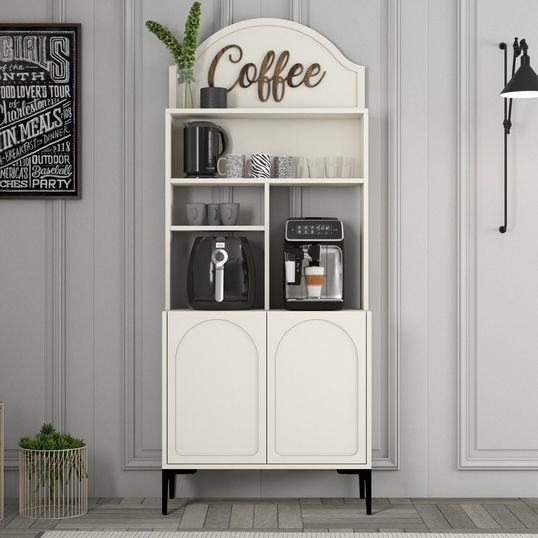 Dulap de bar pentru cafea, Hommy Craft, Lyon 80, PAL, Crem/Negru