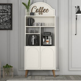 Dulap de bar pentru cafea, Hommy Craft, Lyon 80, PAL, Crema/Nuca